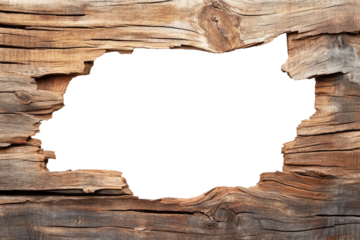 Hole in a wooden wall isolated on transparent background