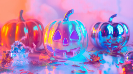 Halloween silhouette of a pumpkins holographic background