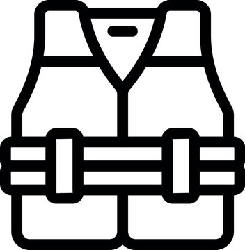 recommend clip art: Simple black and white line art icon of a life jacket, essential for safety on the water