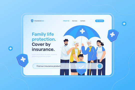 Family life insurance protection on landing page template