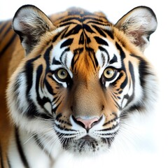 Fototapeta premium Close-up portrait of a majestic tiger showing its striking fur and intense gaze, symbolizing wildlife beauty and strength.