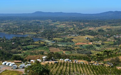 Aerial view from the viewpoint behind the post office, Khao Kho District, Phetchabun Province, Thailand.