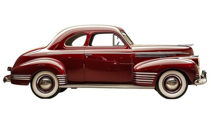 Fototapeta premium A classic car model with rounded edges and chrome details, isolated on a white background.