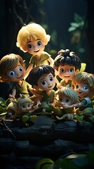 cartoon fairy or light toys characters friends together for children play time happy joy  