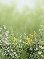 Obraz premium A serene meadow filled with blooming wildflowers and lush green foliage