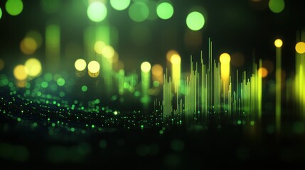 green stock market chart background with bokeh lights