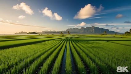 rice field at sunset