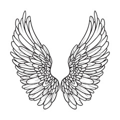 Obraz premium Angel Wing Clipart, Wings Outline Design- Memorial wings Illustration in black and white