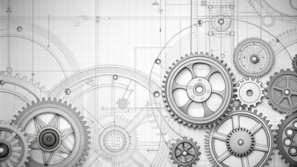 Technical drawing of gears from a top perspective in black, white, and grey, gears, machinery, mechanical