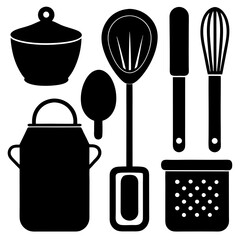 set of kitchen utensils vector silhouette