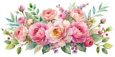 Watercolor of a pink flower arrangement, watercolor,pink, flowers, arrangement, botanical, garden, nature, pastel, vibrant
