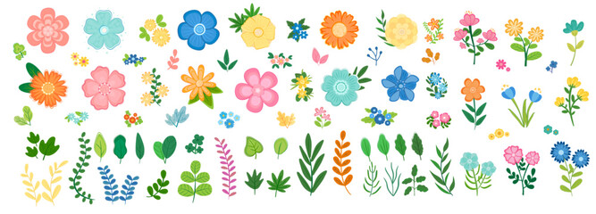 Collection of colorful flower, cute flower ,Hand drawn blossom illustration for decor, easter, sticker, clipart, print.