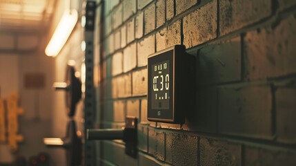 Digital Clock on Brick Wall in a Gym