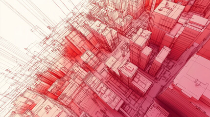 Obraz premium Abstract City Structure in Red