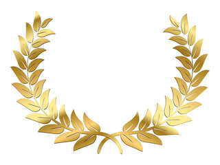 Gold laurel wreath, Golden circular laurel foliate or olive branches greek wreath, A winner award of olive leaves or stars of victory symbol, achievement heraldry symbol isolated on white background