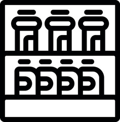 Black and white icon of a supermarket shelf showing dairy products bottles packages