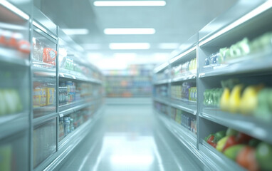 Fototapeta premium Blurry shopping shelves in supermarkets and department stores