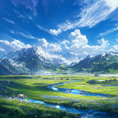 Naklejka premium landscape with lake and mountains