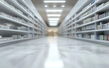 Blurry shopping shelves in supermarkets and department stores
