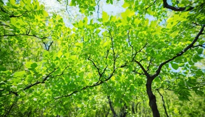 Fototapeta premium Vibrant Green Forest Amidst Blue Sky
