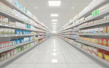 Fototapeta premium Blurry shopping shelves in supermarkets and department stores
