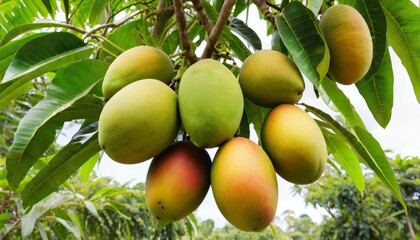 Bountiful harvest of ripe mangoes hanging from tree
