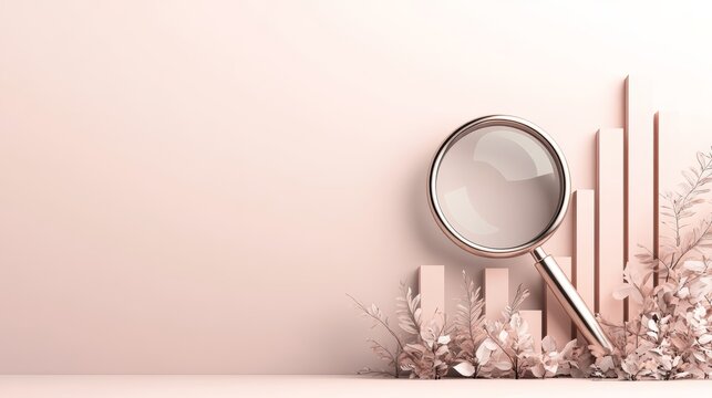 Elegant composition with a magnifying glass, pastel colors, and floral accents, perfect for research or analysis themes.