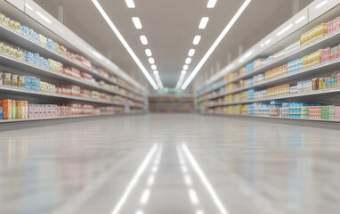 Obraz premium Blurry shopping shelves in supermarkets and department stores