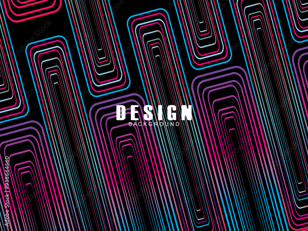 Fototapete futuristic abstract technology shining rainbow light lines with modern lines pattern black backgroun