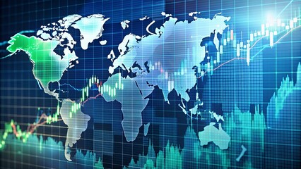 Obraz premium Stock photo featuring a stock price chart overlaying a map of Japan and a map of the world, stock market