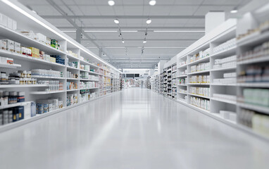 Fototapeta premium Blurry shopping shelves in supermarkets and department stores