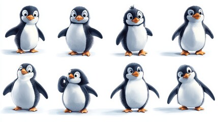Fototapeta premium Cute Penguin Cartoon Characters Set Adorable Penguin Poses Funny Penguin Illustrations