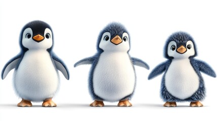 Fototapeta premium Three Cute Cartoon Penguins Standing Together