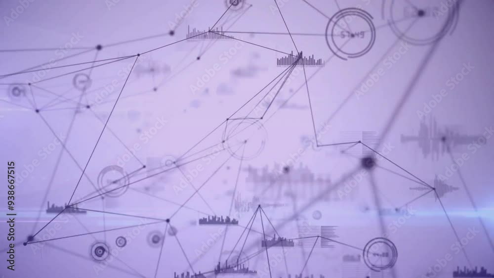 Poster network of connections and data processing animation over abstract background