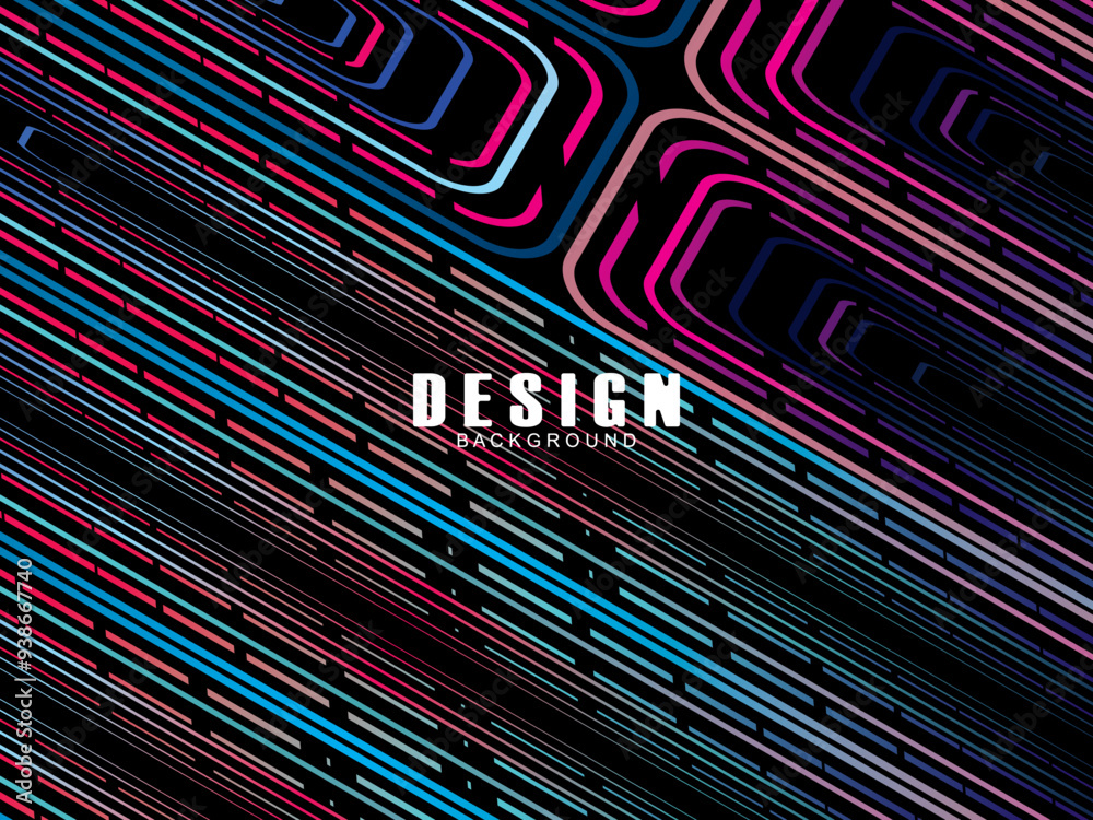 Fototapete futuristic abstract technology shining rainbow light lines with modern lines pattern black backgroun