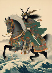 Naklejka premium 浮世絵（Ukiyoe）／侍（サムライ） 馬 騎馬 