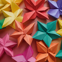 brightly colored origami paper flowers arranged in a circle