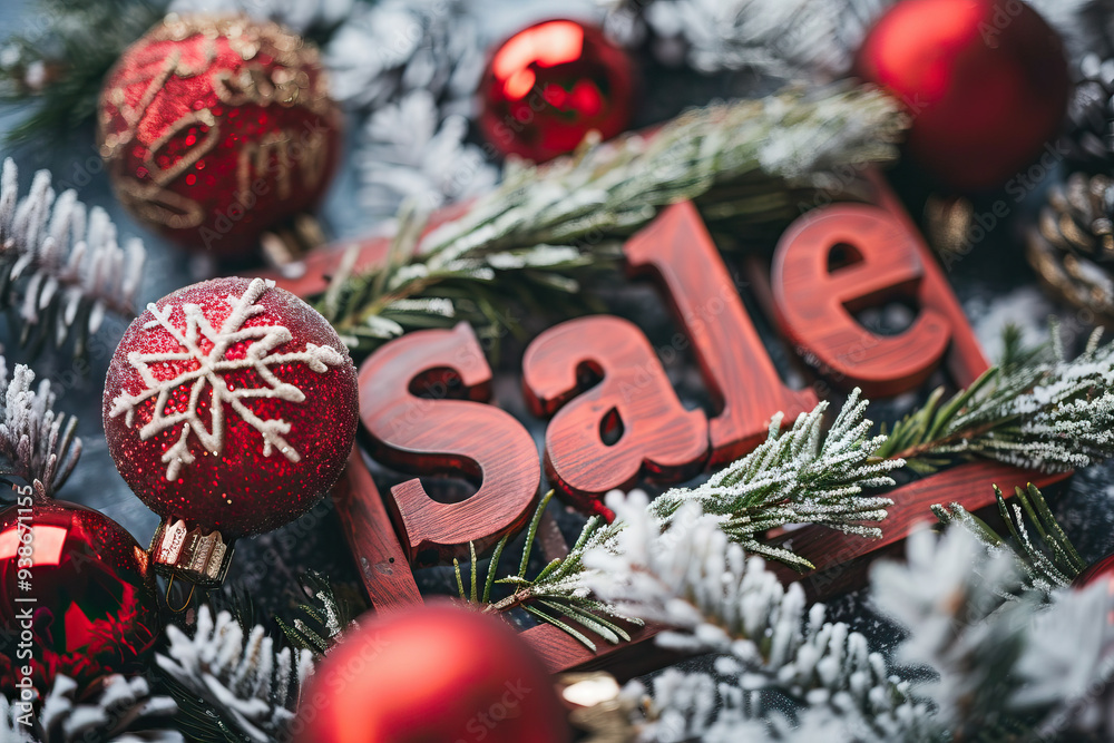 Sticker Shiny red ornament hanging on a lush Colorado spruce, bringing Christmas cheer. Dazzling holiday decoration on a festive tree, capturing the spirit of the season.