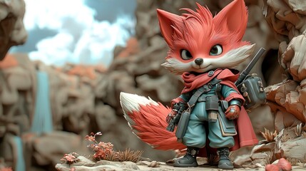 Naklejka premium Brave and Adventurous Fox in a Fantasy Setting