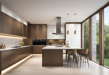 Fototapeta premium Residential interior of modern kitchen in luxury mansion, 3d rendering