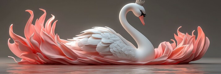 Fototapeta premium Elegant Swan with Pink Floral Background