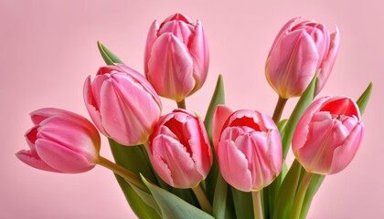 Obraz premium Blooming with joy A bouquet of vibrant pink tulips
