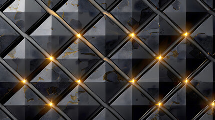 Luxury Black and Gold Quilted Leather Background with Floral Elements. Background for Packaging, Banner, Decor, Wrap, Fashion, Accessories, Web, Tile, Social