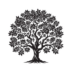 Obraz premium Sandalwood tree Black silhouette on a white background. Vector. Set.