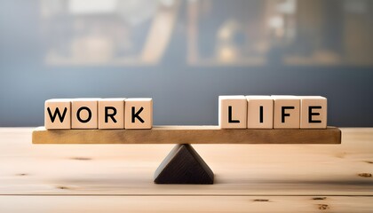 Work life balance concept. Wooden cube block with word WORK and LIFE on seesaw,background