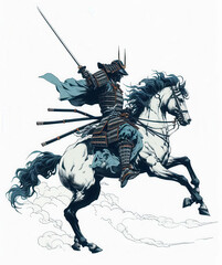 浮世絵（Ukiyoe）／侍（サムライ）　馬　騎馬	