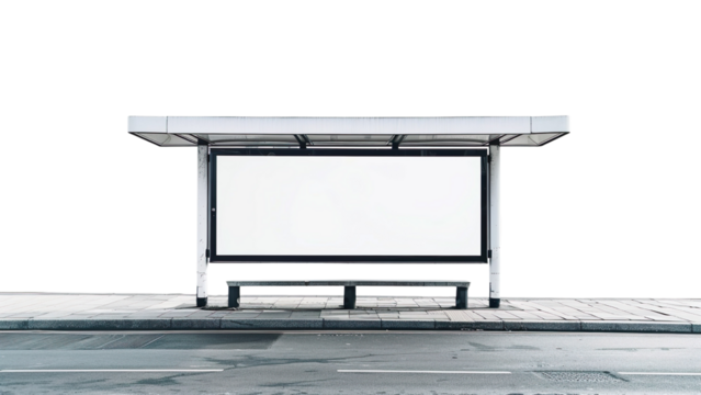 An empty billboard at a bus stop isolated on a transparent background