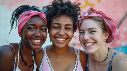 Fototapeta premium Group of Women Joyfully Supporting Breast Cancer Awareness 