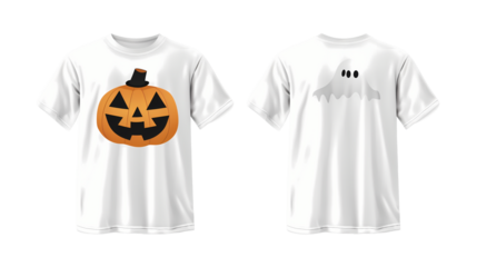 white black orange print t shirt halloween pumpkin and ghost on transparent background