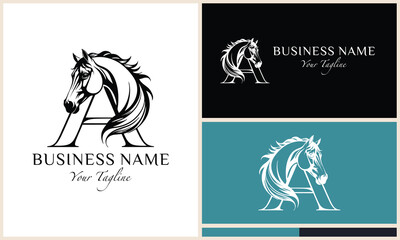 line art horse head letter a logo